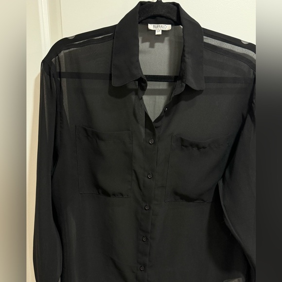 sheer black button down top / bathing suit cover up - Picture 3 of 5